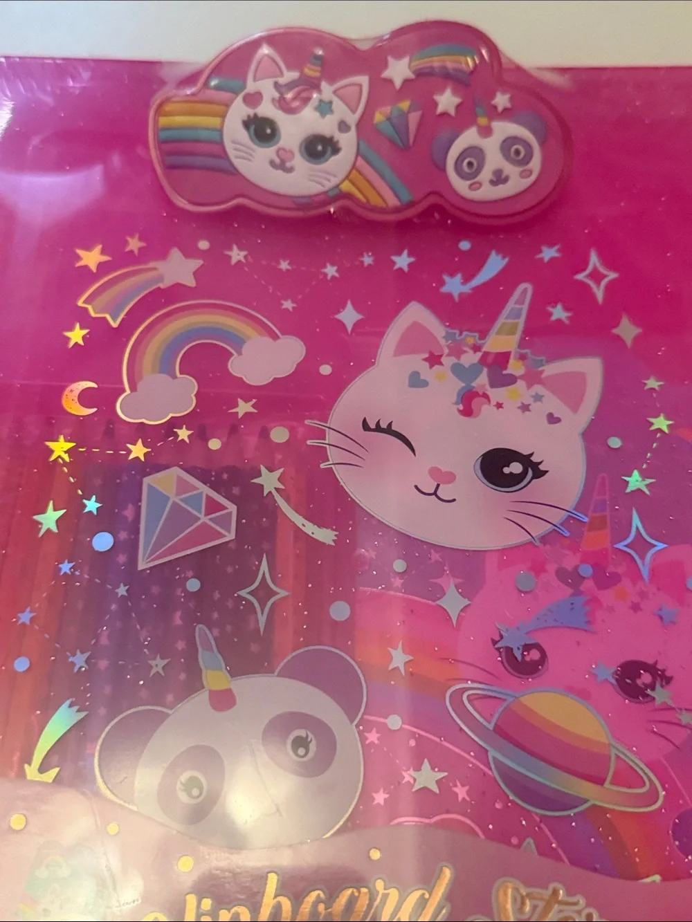 Pink Unicorn Cat Clipboard and Storage Case - Kids Journal Set